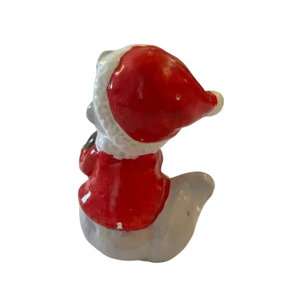 Vtg Christmas Mouse Figurine Santa Suit Holding‎ Nut Long Lashes MCM Japan Napco